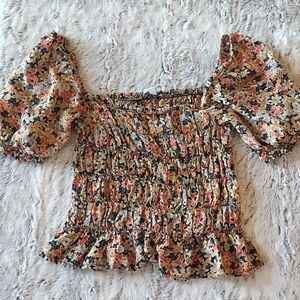 Patrons Of Peace Juniors Small Smocked Floral Summer Crop Top Hippie Boho EUC